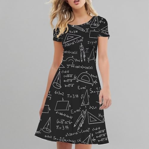 Image of POLERO Women Puffy Swing Elegant Party Midi Dresses Short Sleeve Round Neck A-Line Dress