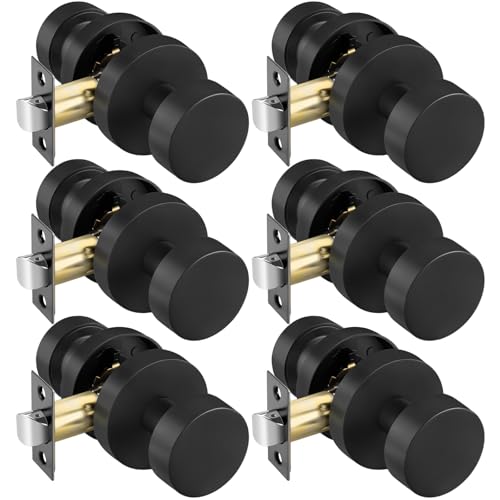 Image of Goldenwarm Black Door Knobs Passage, Zinc Alloy Keyless Matte Black Door Knobs Interior for Hallway & Closet & Living Room, Non-Locking Function, Adjustable & Reversible (6 Pack)