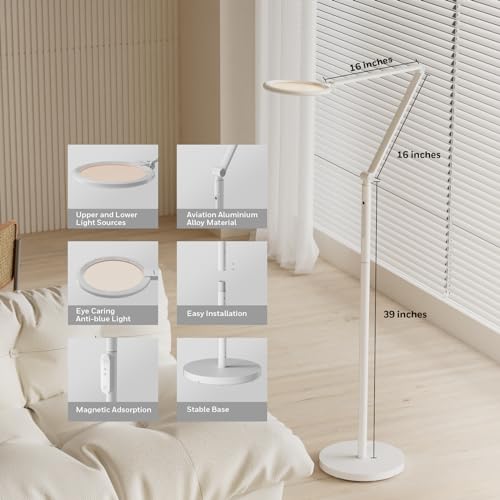 Image of Honeywell F01 LED Floor Lamp, Dimmable Standing Light with Remote, White