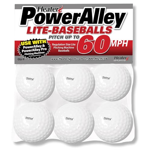 Heater PowerAlley 60 MPH White Lite Baseballs for Training Drills and Pitching Machines Lightweight Safe for IndoorOutdoor Use Pack of 6