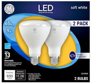 GE Lighting Indoor Floodlight Led Bulb, Dimmable, Br30, Soft White, 700 lumens, 10w (65 W Replacement) 2-pk