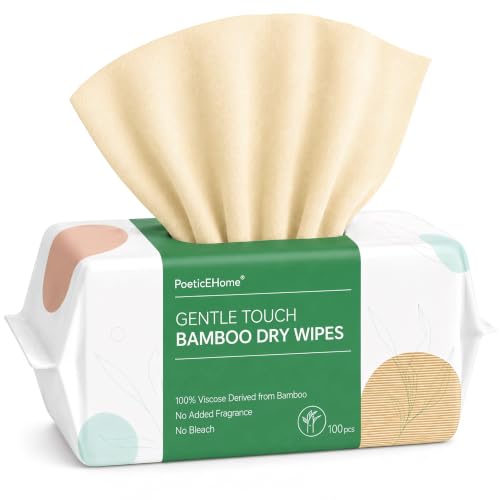 Image of PoeticEHome Face Towels Disposable, Ultra Soft Clean Dry Wipes | Hypoallergenic & Biodegradable Cleansing Tissue Cloth for Sensitive Skin, Unscented & Unbleached, 100 Count
