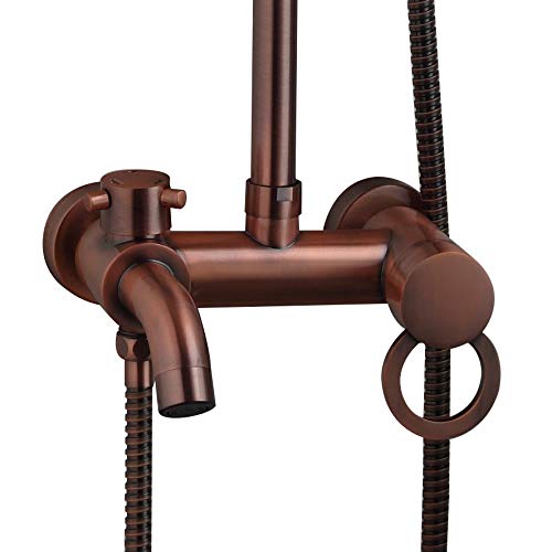 Rain Shower System,Wall Mounted Rainfall Shower Set With 8 Inch Brass Rainfall Shower Head,Handheld Shower Head And Antique Copper Shower Faucet Valve Bathroom Luxury Rain Mixer Shower Combo Set #TOP5