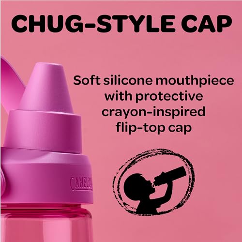 Image of CamelBak Crayola Chug Water Bottle for Everyday Hydration, Tritan Renew Design with Chug Lid, 25oz, Pink Flamingo