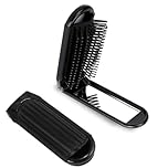 Mini Travel Hair Brush Small Foldable Compact Hair Brush with Mirror and Nylon Bristles Portable Comb for Gym Bag Purse Locker for Women and Men (Black, 1 Pcs)