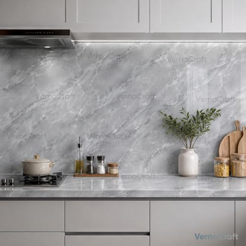 Image of Grey Marble Wallpaper for Self Adhesive Kitchen Wall Stickers, Wallpaper, Waterproof, Oilproof and and Heat Aluminium foil Stickers for Kitchen (Size:60 * 200 CM)(Pack of 1)