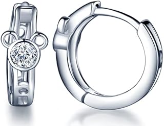 Infinite U Lovely Bear/Classic Heart Huggie Earrings 925 Sterling Silver Cubic Zirconia Hoop Earrings for Women/Girls (Bear)