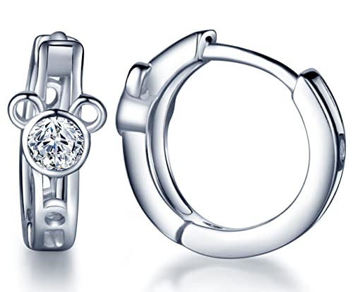 Unendlich U-Pendientes de aro de plata de ley 925 con circonitas cúbicas para mujeres y niñas (oso) Cover
