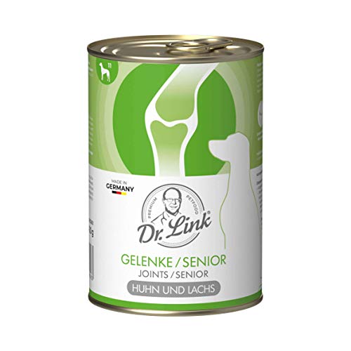 Dr. Link Spezial-Diät Hundefutter für Gelenke, Proteinquelle Huhn & Lachs, für ausgewachsene Hunde & Senioren - leicht verdaulich, unterstützt Gelenkstoffwechsel, fördert Wohlbefinden - 6 x 400g Dose