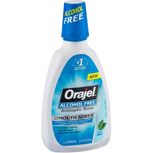 Orajel Alcohol-Free Antiseptic Mouth Sore Rinse Fresh Mint 16 Fl Oz (Pack of 2)