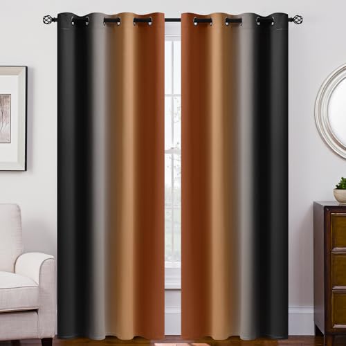 Image of SimpleHome Ombre Burnt Orange and Black Room Darkening Curtains 84 inches | Bedroom Curtains,Grommet Gradient Light Blocking Window Curtains for Living Room,Thermal Insulated Drapes 2 Panels,52wx84L