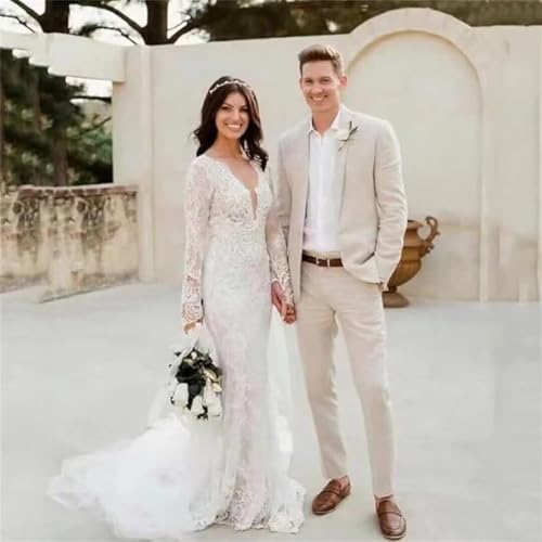 Mens 2 Piece Linen Suit Casual Beach Wedding Blazer Pants Set Summer Linen Suit for Wedding3