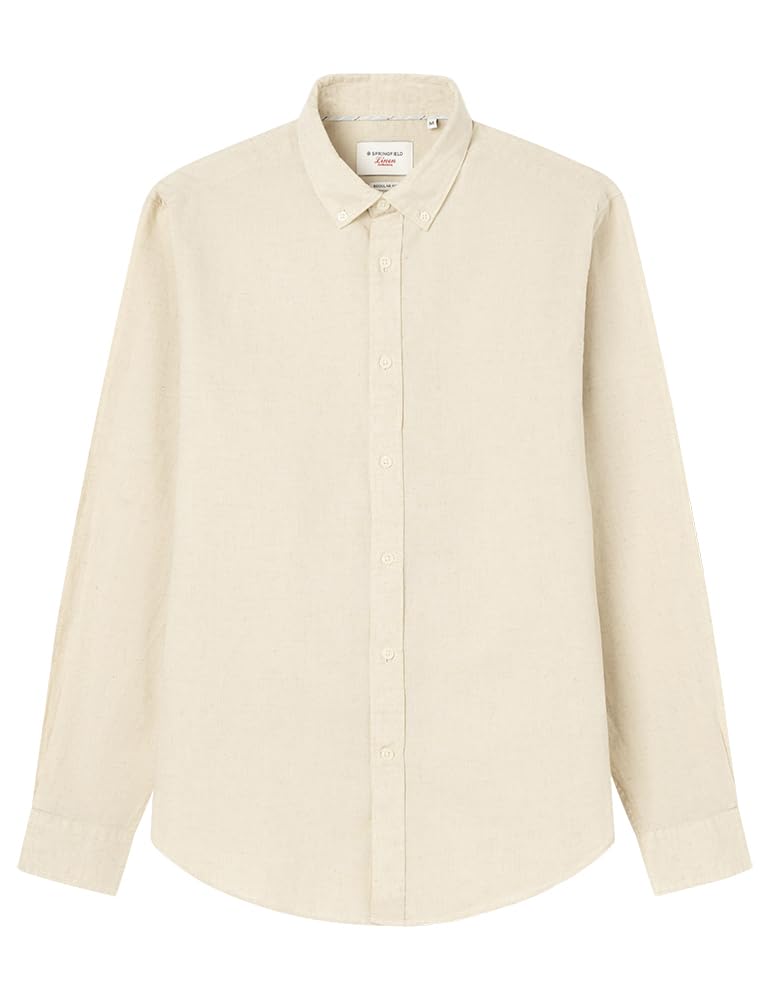 Springfield Men's Standard Beige Linen Basic European Flax Shirt Xl