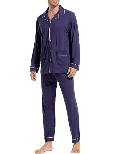Men's Pajama Sets, Modal Long Pajama Set Ultra Soft Sleepwear PJS Loungewear Set3