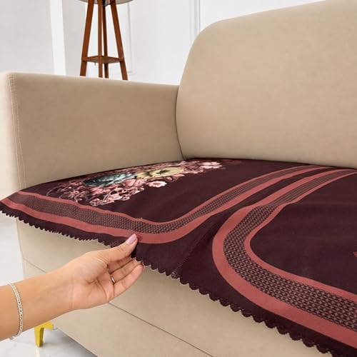 Image of Homerz Premium 'Luxe Series' Sofa Cover | Holland Velvet Fabric | Smooth Finish | Anti-Slip Fleece Backing Couch Protector (Maroon, 2 Seater, Only Seat Cover)