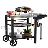 Outdoor Grill Table with Sink, Pizza Oven Cart with Drawer & Wheels, Movable 3 Shelf Food Prep Table for Ninja Woodfire, Blackstone Griddle Stand, Ooni Pizza Oven, Cuisinart, Cooking Station