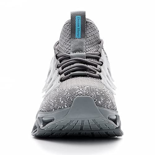 Men's Steel Toe Shoes Indestructible Work Shoes Lightweight Safety Shoes Non-Slip Steel Toe Sneakers Construction Shoes Grey #TOP2