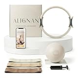 ALIGNAN Pilates Kit for Home Workouts with 14” Pilates Ring Pilates 8” Mini Ball with and 3 Booty Bands Set, Pilates Essentials Kit for Women with Guided Workout Video, Home Pilates Equipment, Beige