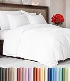 Duvet Cover Queen Size Set - Extra Soft Queen Size Duvet Cover 90 x 90 with 2 Pillow Shams - Hotel Luxury, Easy Care and Fade Free with Zipper Closures &amp; Ties - Comfy, Breathable Bedding Set (White)