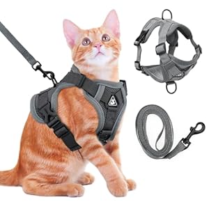 Cat Harness and Leash for Walking Soft Cat Harness Escape Proof, Adjustable Kitten Harness Cat Leash Reflective Strips Jacket, Breathable Cat Vest Harness Set for Kitten Easy to Wear Outdoor Walking
