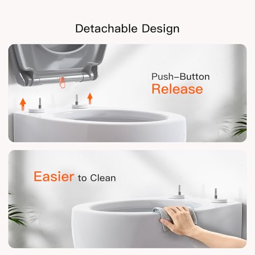 Pipishell Toilettendeckel, WC Sitz mit Absenkautomatik, Quick-Release Funktion für einfach Reinigung, O Form Weiß Toilettensitz mit Verstellbaren Scharnieren, Kunststoffversion (Grau)