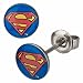Stainless Steel Post with Red and Yellow Epoxy Superman Logo Stud Earrings