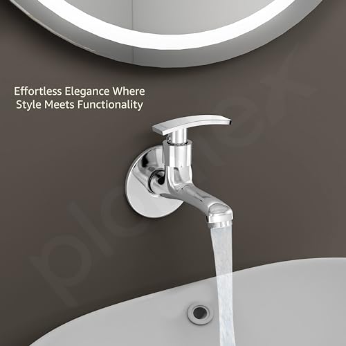 Image of Plantex Bib Cock Water Tap for Bathroom with Brass Spindle and Water Saving Nozzle /Kitchen and Bathroom Accessories - Pack of 2 (Long Body-Chrome)