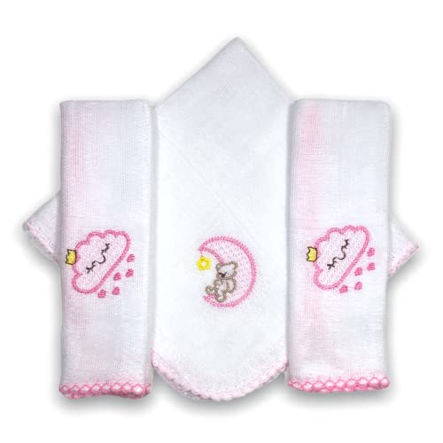 Kit 6 Fraldas De Pano Bordadas (3 De Ombro + 3 De Boca) Céu Rosa