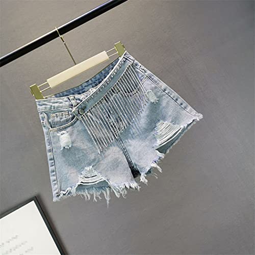 Short en jean patchwork taille haute aux détails troués originaux - 2