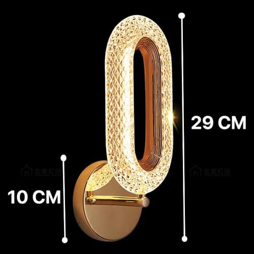 Image of Groeien 12W | 3 Color Modern LED Crystal Oval Wall Sconce Gold Wall Light for Bedroom Living Room Corridor Lighting Fixtures Wall Mount (Crystal Oval, 1, Count)