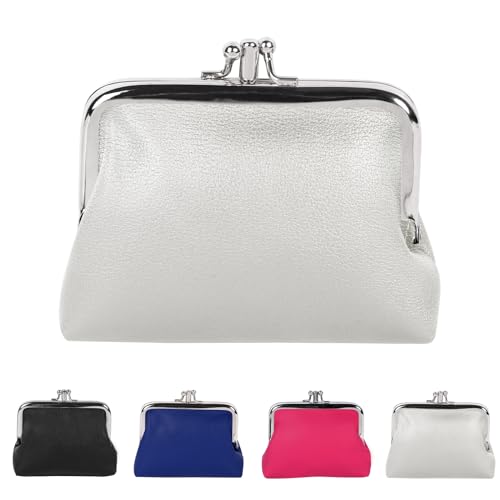 Cartera de Piel Auténtica para Mujer con Cierre de Beso, Monedero Aubrey con Triple Marco de Metal, Bolsa de Cambio