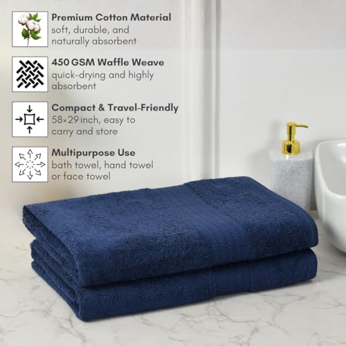 Image of Mafatlal Joy Towels for Bath Large Size - Pack of 2 | 58 x 29 inch | Soft Cotton | Quick Dry | Highly Absorbent | 450 GSM | Blue