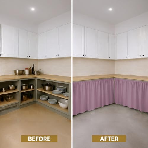 Image of LINENWALAS Under Sink Curtain for Kitchen - Pack of 2 | 132x71 cm Polyester Under-Sink Cover | Washable Storage-Hiding Curtain with Rod Pocket | Kitchen & Bathroom Cabinet Cover (Lilac)