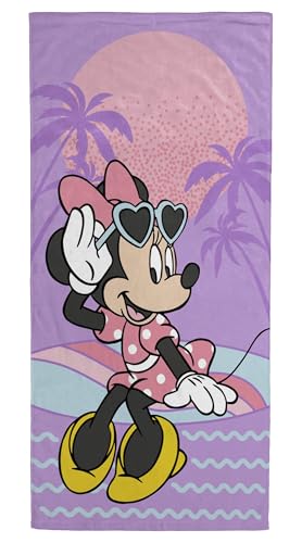 Jay Franco Serviette Enfant Disney Minnie Mouse - pour Le Bain, la Plage et la Piscine - 100% Coton, 71 x 147 cm - Serviette de Plage Fille ou garçon Violette