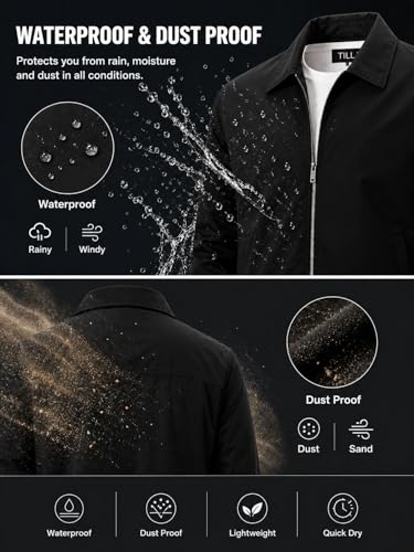 YOONIKK Men's Waterproof Windcheater Jacket, Black - Image 3