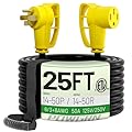 POWGRN 50 Amp RV/EV Extension Cord 25 FT Outdoor with Grip Handle, Flexible Heavy Duty 6/3+8/1 Gauge STW 4 Prong RV Power Cord Waterproof, NEMA 14-50P to 14-50R, Black-Yellow, ETL Listed