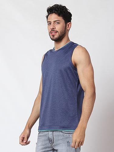 Image of Men's Lycra Blend Sleeveless Fitness Tanks Top for Quick Dry in Muscle Workout, Causal Running, Exercise Training, Swimming Vest