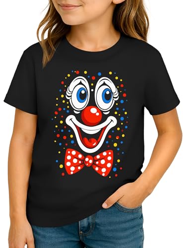 MoonWorks Camiseta infantil para niña, con cara de payaso, para carnaval, idea de disfraz, manualidades, disfraz de último minuto, color negro, 110-116 (5-6 años)
