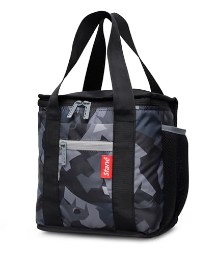 Image of Sfane Insulated Lunch Bag - Compact, Easy Wash, Smooth Zipper & Lightweight - Tote Bag & Container, Tiffin Bag for Men, Women, Adults (Light Grey & Black)