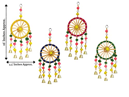 JH Gallery Wool Handmade Colorful Pom Pom Bell Wall And Door Decor Hangings For Home|Festive Decoration|Balcony,Room,Temple Decoration|Pooja Room Decoration|Decorative Hanging Items|Pack Of 10,Multi