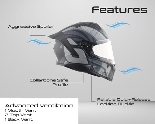 Image of Vega Sonic Legend Full Face Riding Helmet with Dual Tone Design, Shock-Absorbing Liner, Comfortable Interior, Lightweight Shell, Aerodynamic Build, Ventilated Fit, and Modern Black Grey Styling Black Grey L
