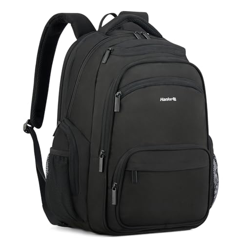 Hanke College Laptop Backpack Multi-Pocket, 18-Inch Large Travel Backpack for Men Women, Water Resistant College Bookbag for 15.6 Inch Laptop, Casual Daily Personal Item Size Airline Approved,Black