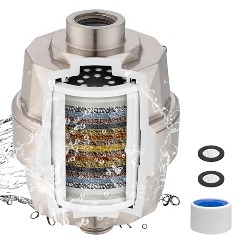 Hibbent Upgraded High Output Shower Filter for Hard Water, 20 Stage Showerhead Filter with Vitamin C, Removes Chlorine and Fluoride, Reduces Dry Itchy Skin, Eczema, and Dandruff, Brushed Nic