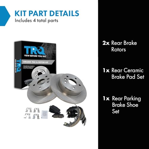 Image of TRQ Rear Brake Pad and Rotor Set Ceramic Parking Shoe Compatible with 2001-2003 Toyota Highlander