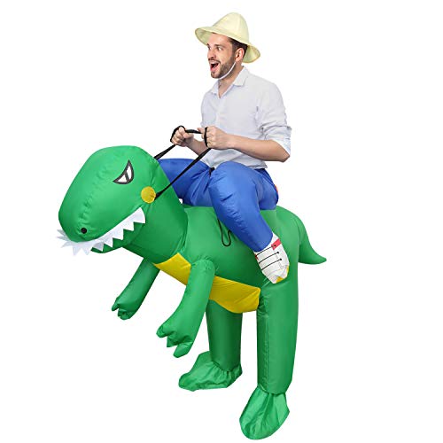 Huishang Inflatable Dinosaur Costume for Adults & Teens, Riding Dinosaur Halloween Costumes, Funny Blow Up Costume for Men & Women, One Size Fits Most (Dinosaur for Adults)