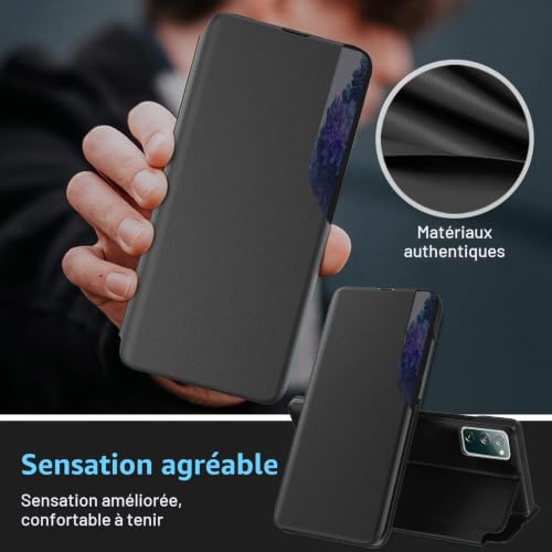 Fiyer Coque S20 FE Coque pour Samsung S20 FE 5G Cuir Fine Clear Flip Folio Étui à Rabat Housse pour Samsung Galaxy S20 FE Case 360 Full Body Antichoc Anti-Rayure Béquille Stand Support Cover (Noir) – vue 3