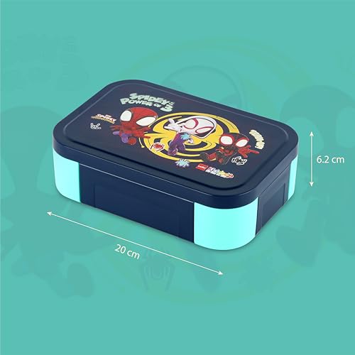Image of CELLO Kidzbee Galaxy Web Warriors Insulated Kids Lunch Box with Inner Steel Box, Navy Blue | 3D Touch & Feel Designs Tiffin Box | Leak Proof & Break Resistant | Ideal for School & Picnic
