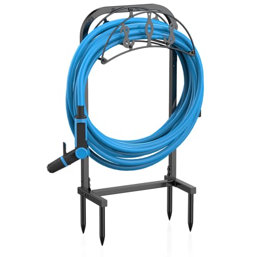 Image of Garden Hose Holder, Water Hose Holder with 4 Spikes, Hose Reel Holds 150ft Hose, Freestanding, Heavy Duty Hose Stand Hose Hanger Hose Storage Hose Organizer for Outside Lawn Yard