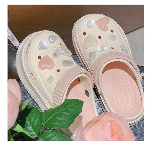 Women’s Slides with Bling DIY Heart Charms and Holes Cute Summer Slippers Non-Slip Sandals4