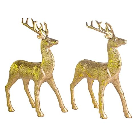 Benzoyl Gold Reindeer Holiday Reindeer Figures Reindeer Decor, Christmas Deer Standing Reindeer for Home Decor Living Room Office Bookshelf Tabletop Mantle Christmas Decoration Cover